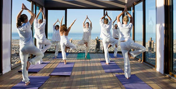 A yoga class at Paradis Plage