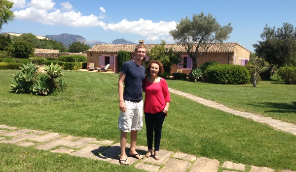 Adam and owner Simone in the picturesque gardens