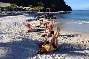 A beach training session at Buccament Bay