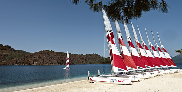 View of the sea and catamaran's in Italy