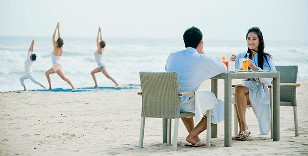 Breakfast and yoga on the beach at Fusion Maia 