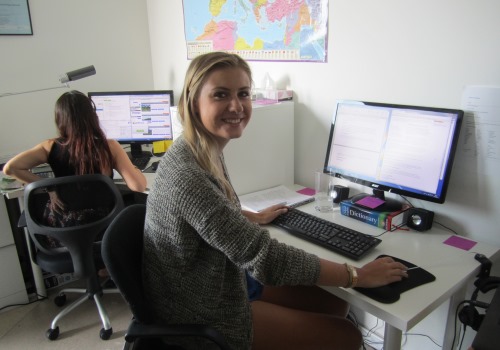 Isabel at her desk at Health and Fitness Travel HQ