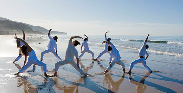 beach yoga at Paradis Plage