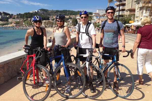 Cyclist in Mallorca. Reads Hotel