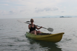 Samantha kayaking at Kamalaya in Thailand