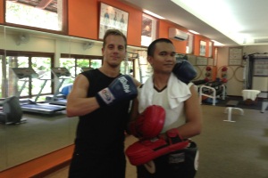 Paul with Fitness Trainer Em after Thai boxing at Kamalaya, Thailand