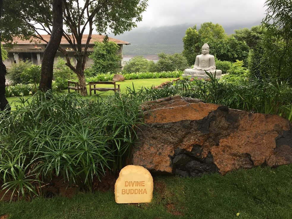 The bench opposite the big buddha at Atmantan Wellness Resort