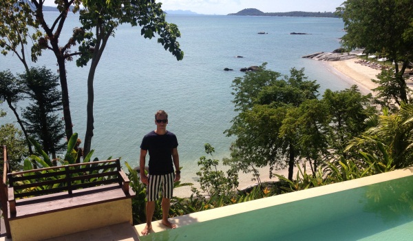 Paul at the beach front pool villa at Kamalaya, Thailand