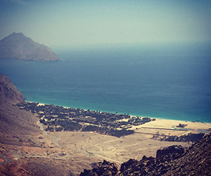 view of Six Senses Zighy Bay from the mountain side