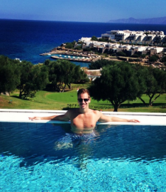 Paul enjoying the hydrotherapy circuit at Porto Elounda Golf and Spa Resort