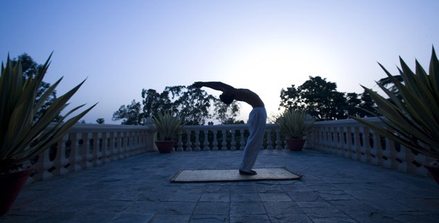 Yoga on the terrace at Ananda in India