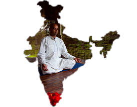 Man meditating within a map of India