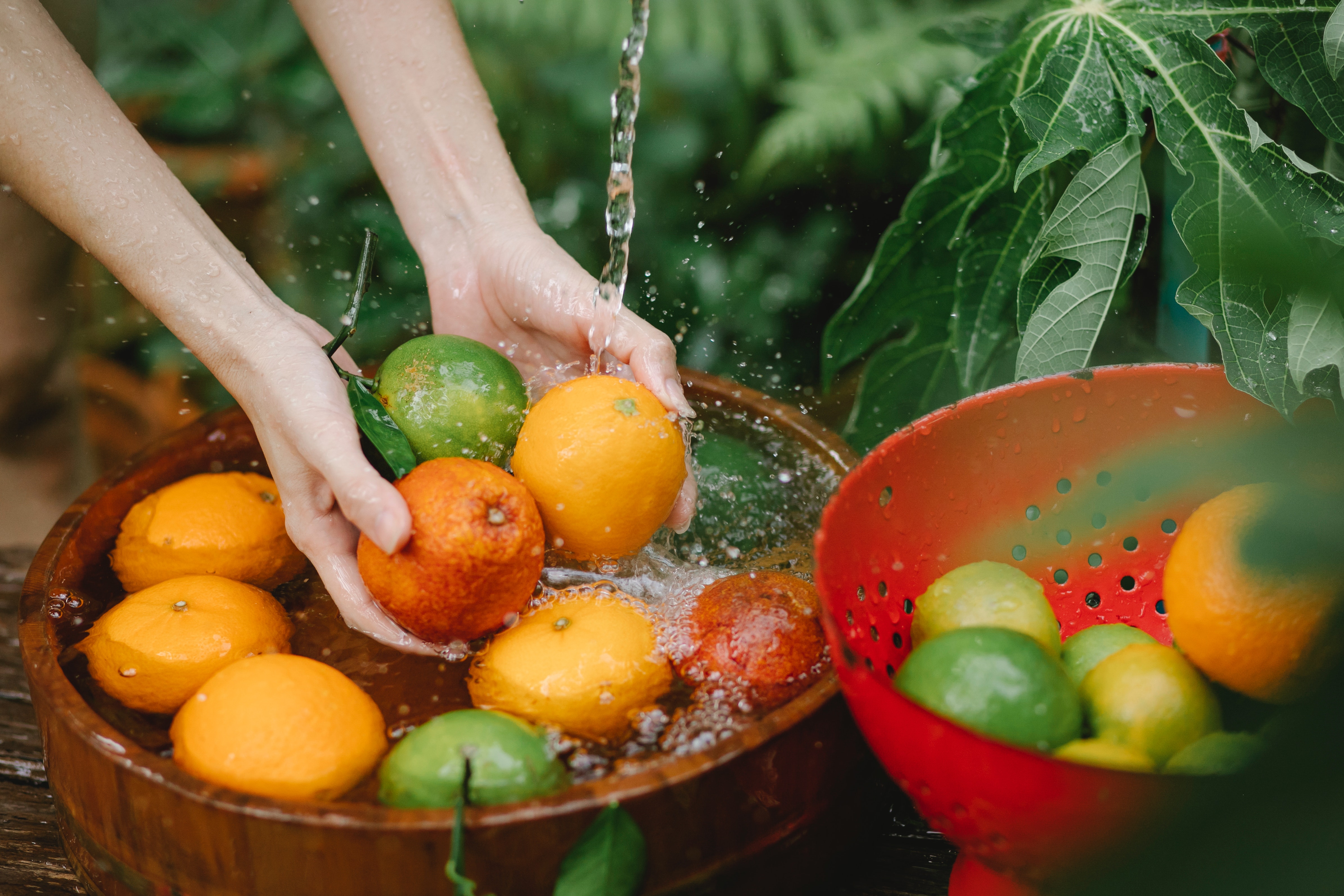 Washing fruit on a yoga retreat