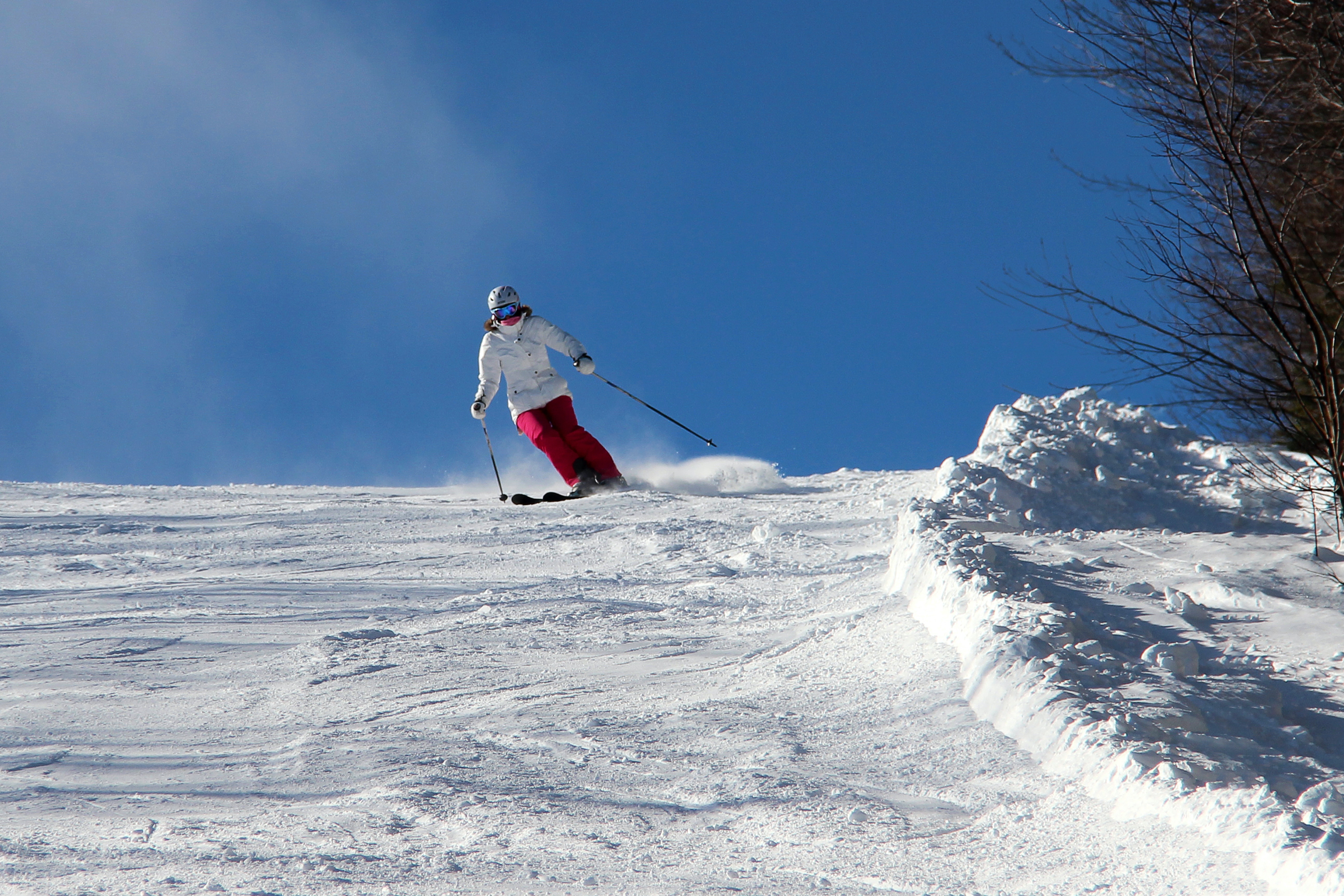 Skiing in the white snow