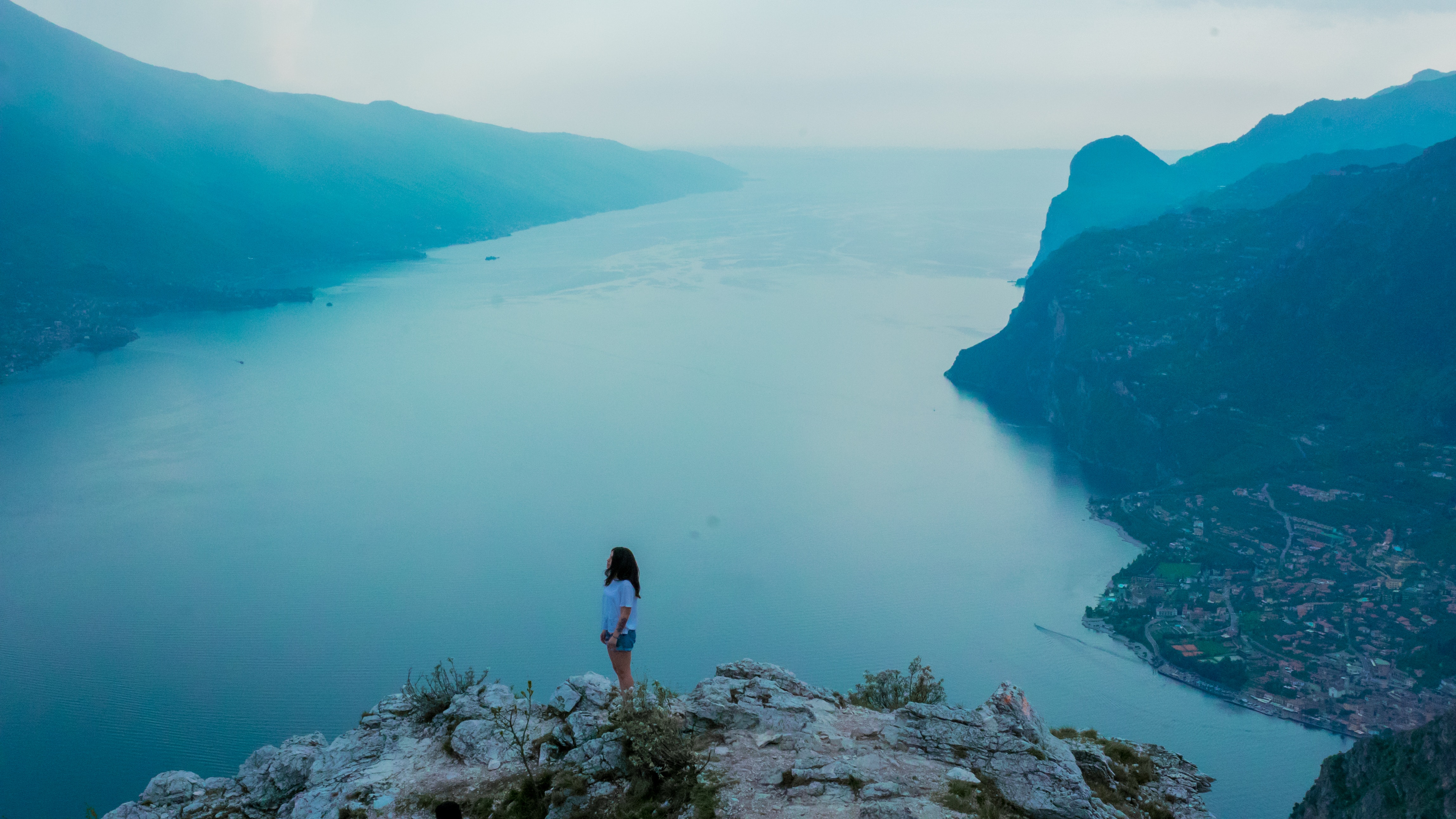 Single person walking by Lake garda