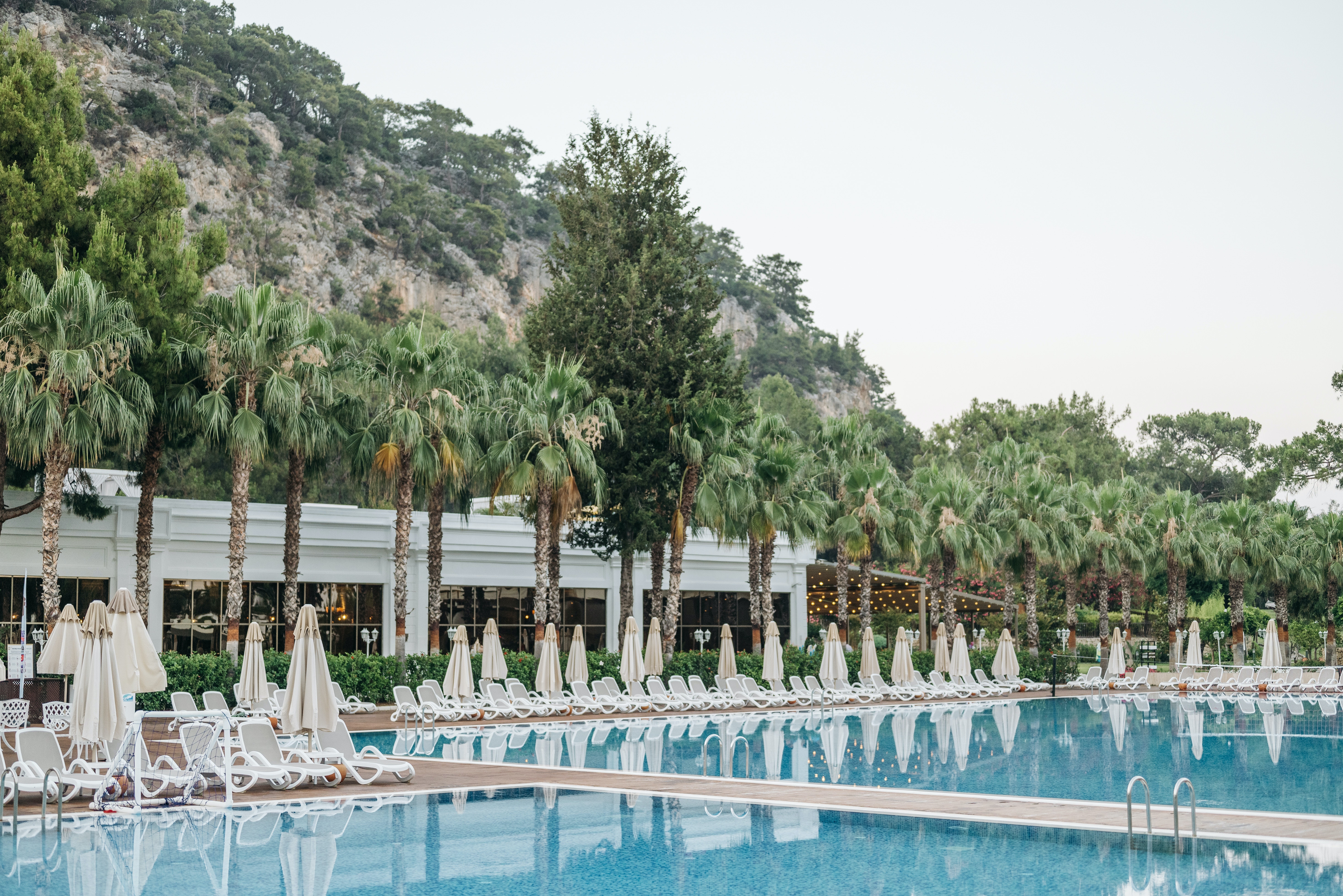 Hotel with the background of the mountain