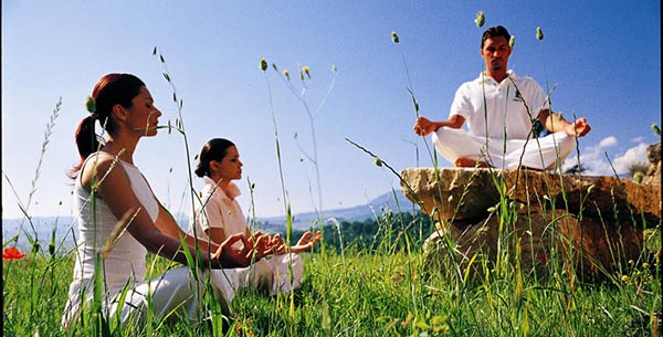 Yoga outside at Adler Thermae