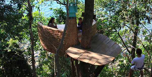 Tree-pod dining at Soneva Kiri