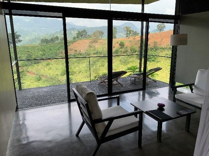 View from inside a chalet at Santani Wellness Resort and Spa in Sri Lanka