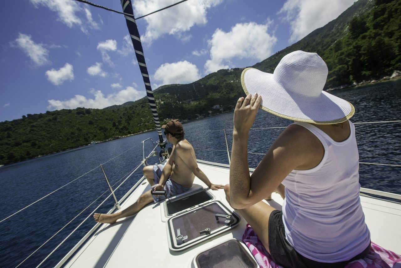 People on a sailing tour sailing through Croatian waters