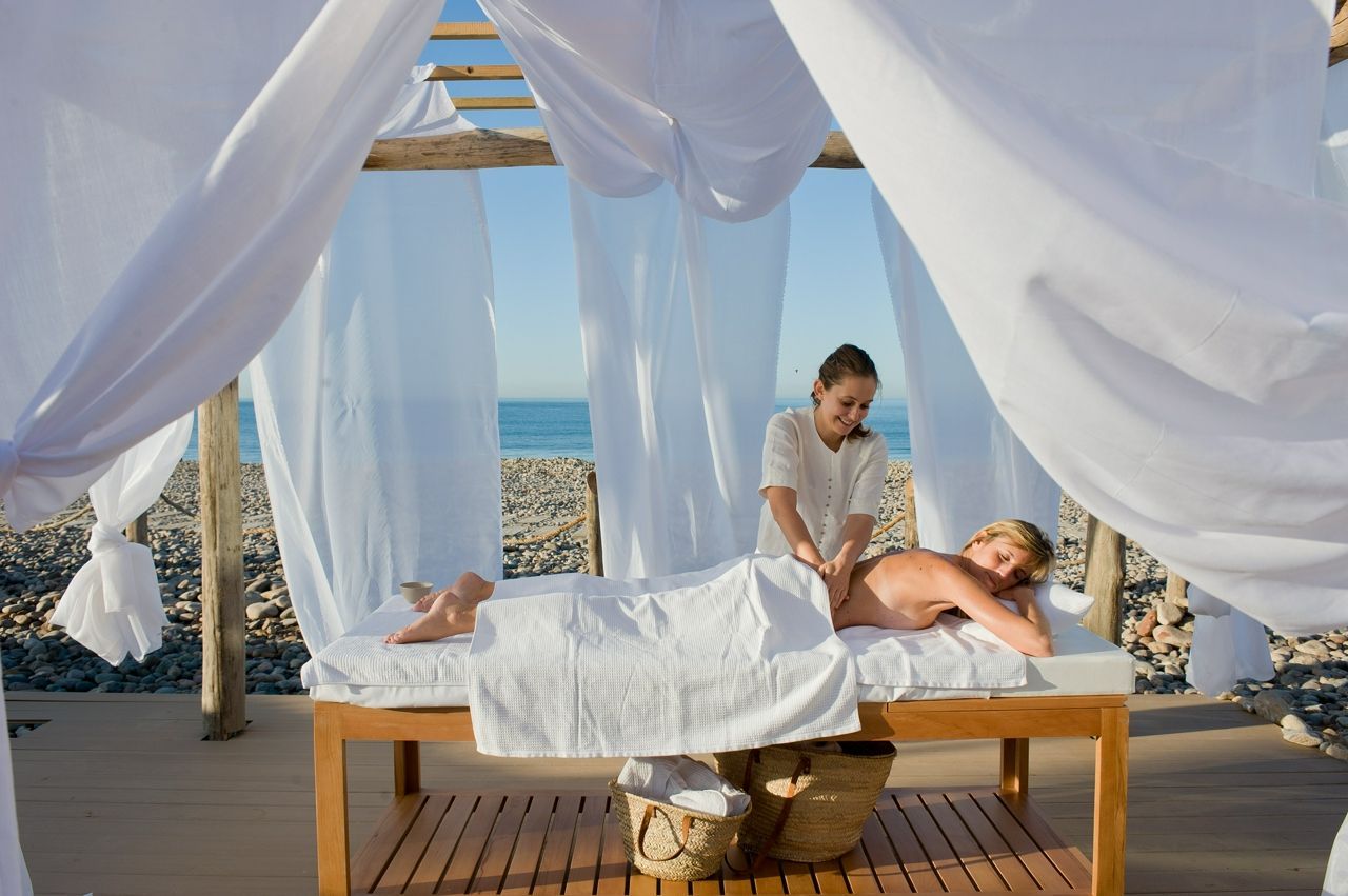 Beach yoga at Paradis Plage in Morocco