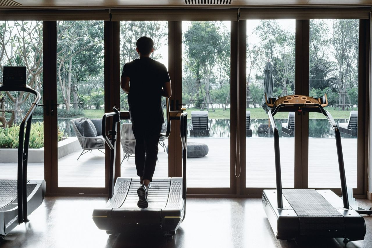 Running on a treadmill at RAKxa Integrative Wellness in Thailand