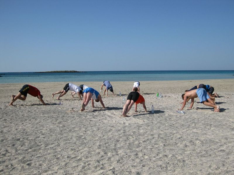 group fitness class on the beach