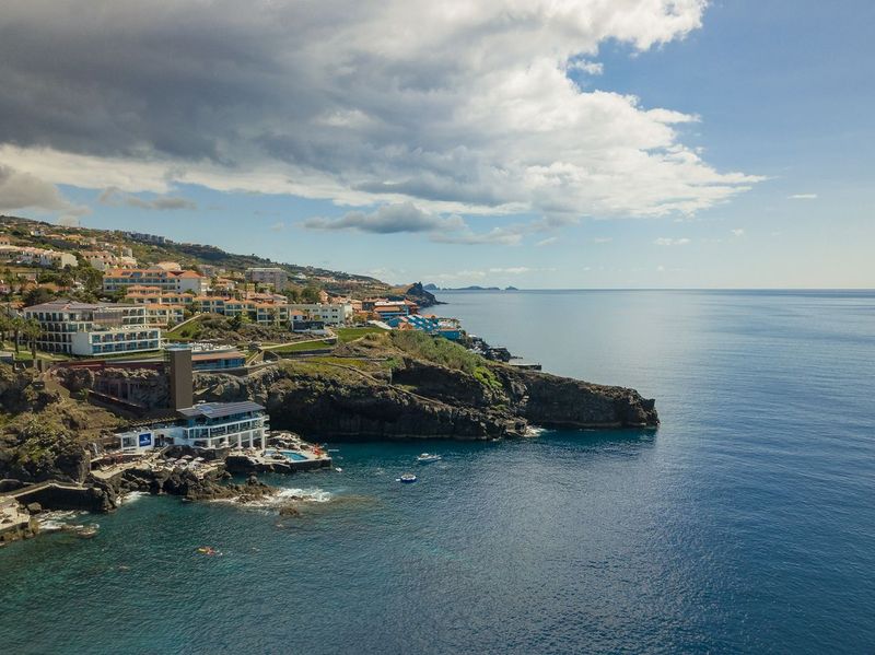 Galo Resort from a bird's eye view with the sea