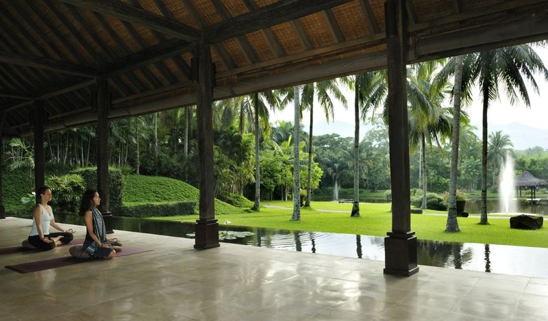 Yoga overlooking the tropical gardens at the Farm