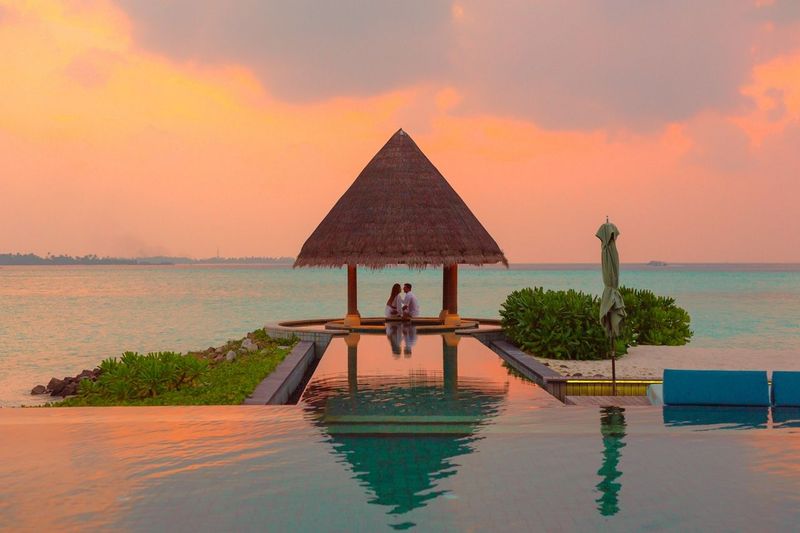 Couple under a pavilion in the Maldives