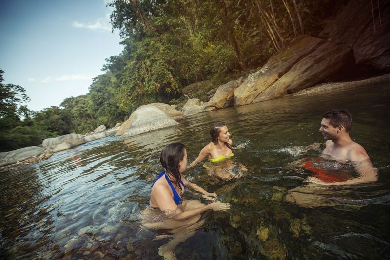 group of people in a lagoon