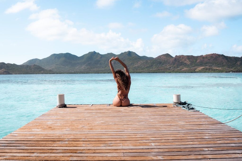 Woman laying on a dock